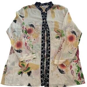 Citron Santa Monica White/Multicolored, Silk, Long Sleeve Button Down-L